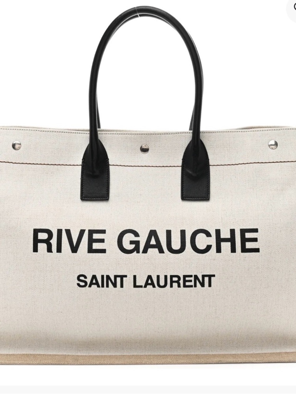Saint Laurent Beige Canvas Tote with Black Accents